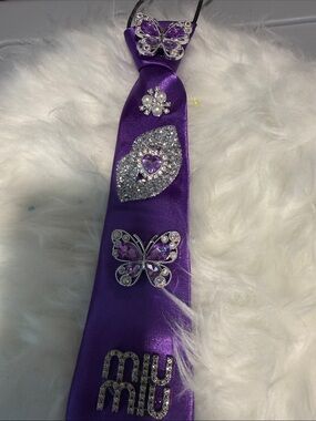 Miu Miu Purple Satin Jeweled Butterfly Tie
